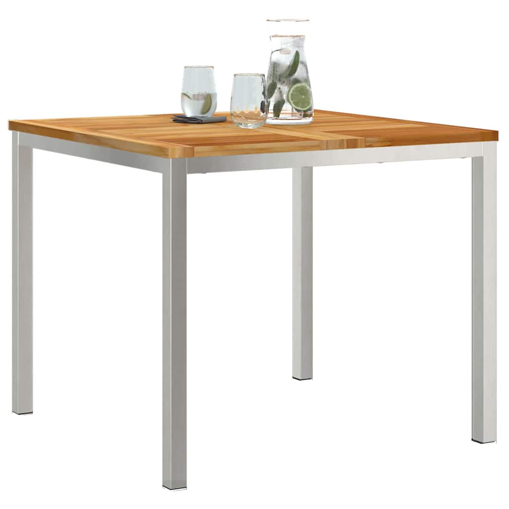 Esstisch 90x90x75 cm Massives Akazienholz und Edelstahl