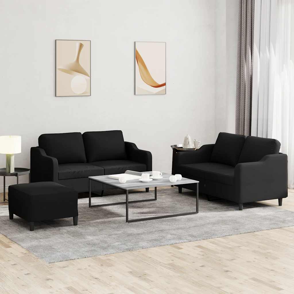 3-tlg. Sofagarnitur mit Kissen Creme Stoff