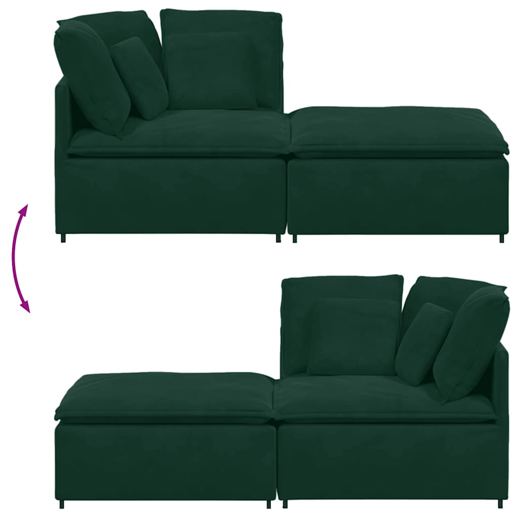 Modulares Sofa mit Fußhocker Kissen Samt Blau