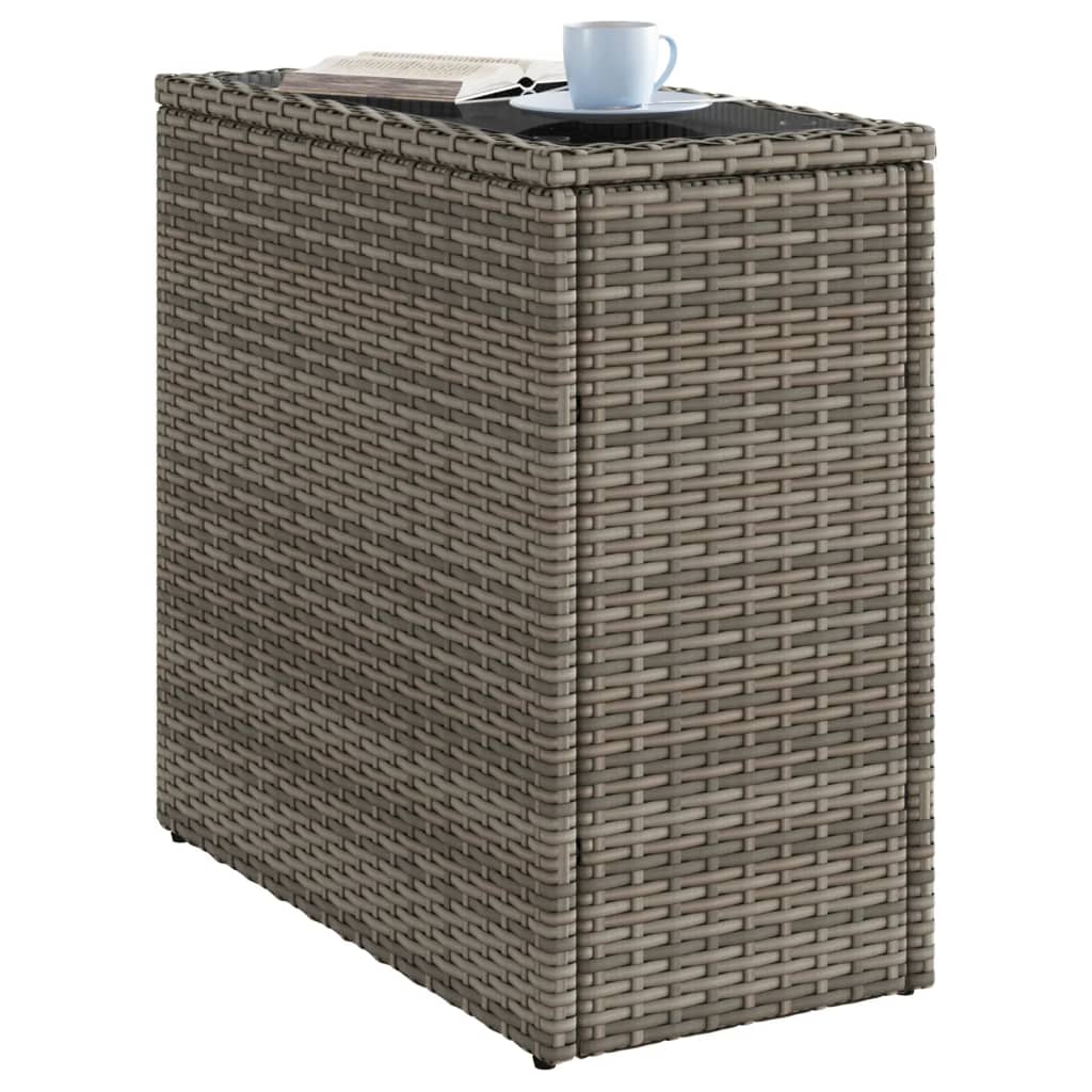 Garten-Beistelltisch mit Glasplatte Schwarz 58x27,5x55cm Rattan