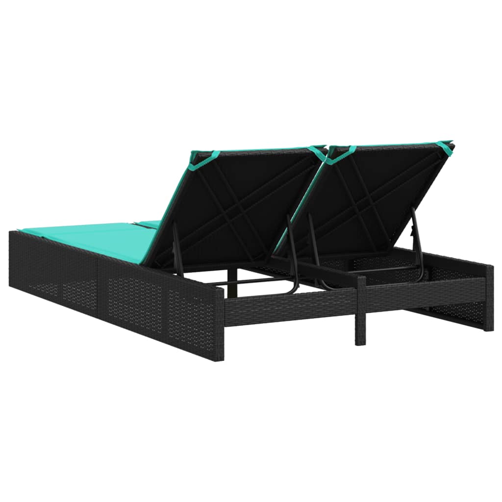 Doppelte Sonnenliege mit Kissen Braun Poly Rattan