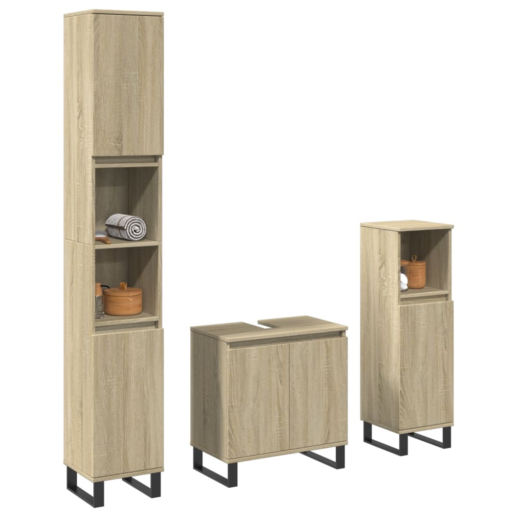3-tlg. Badmöbel-Set Räuchereiche Holzwerkstoff