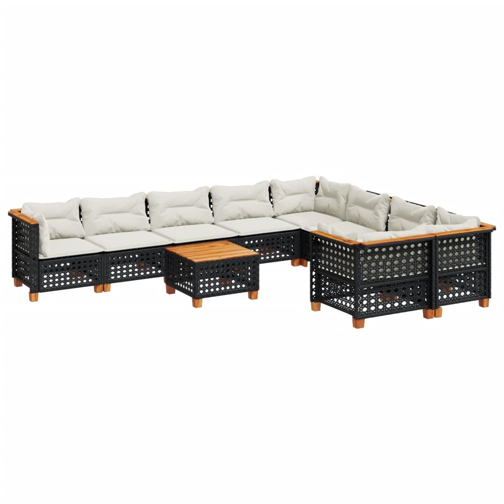 10-tlg. Garten-Sofagarnitur mit Kissen Beige Poly Rattan