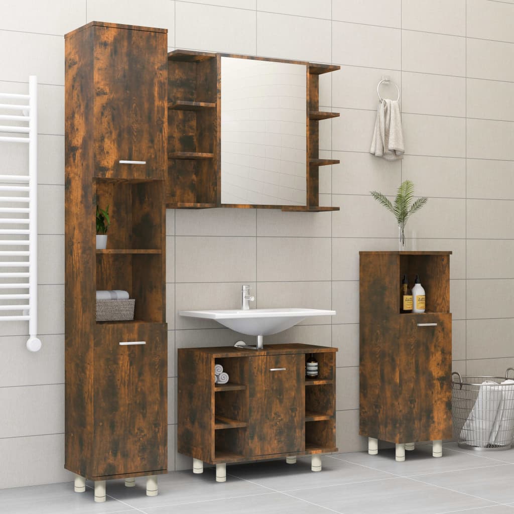 Badezimmerschrank Weiß 30x30x95 cm Holzwerkstoff