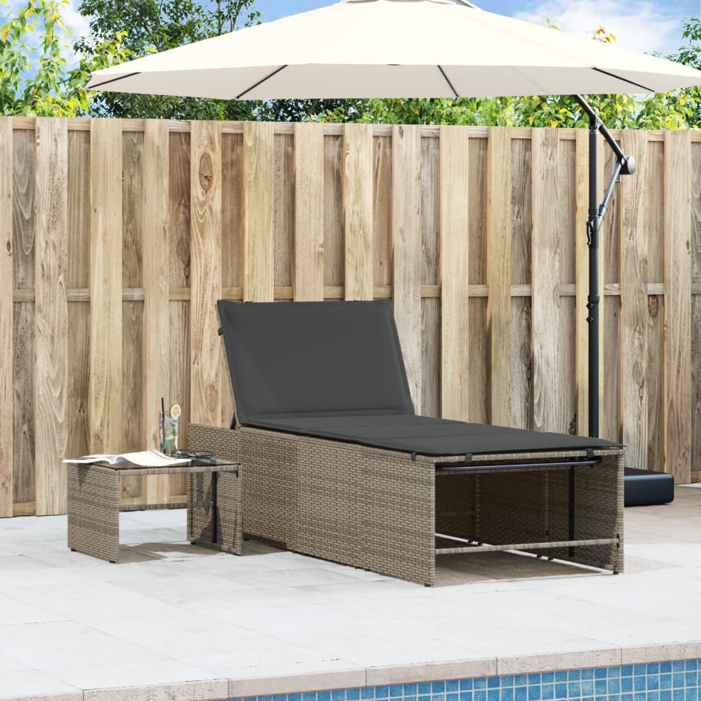 Modulare Sonnenliegen 2 Stk. mit Tisch Schwarz Poly Rattan