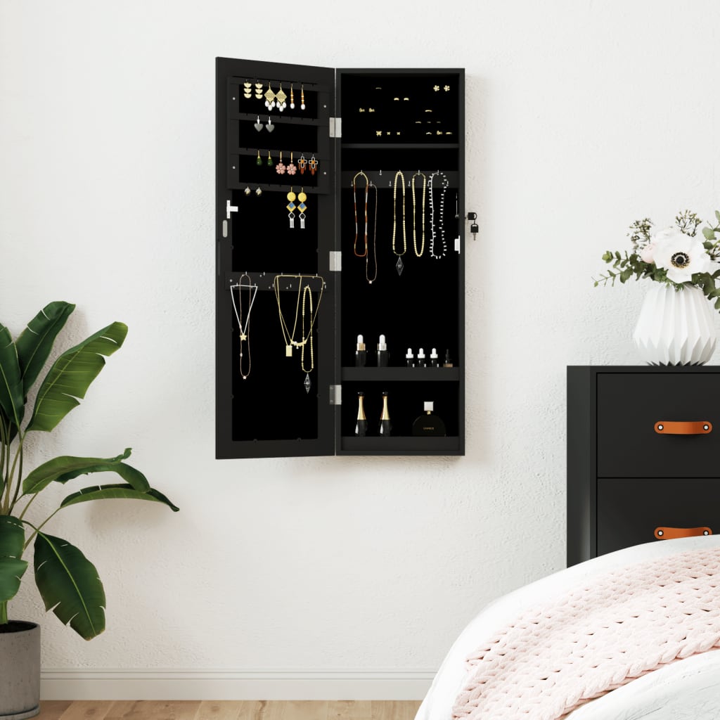 Schmuckschrank mit Spiegel Wandmontage Weiß 30x8,5x90 cm