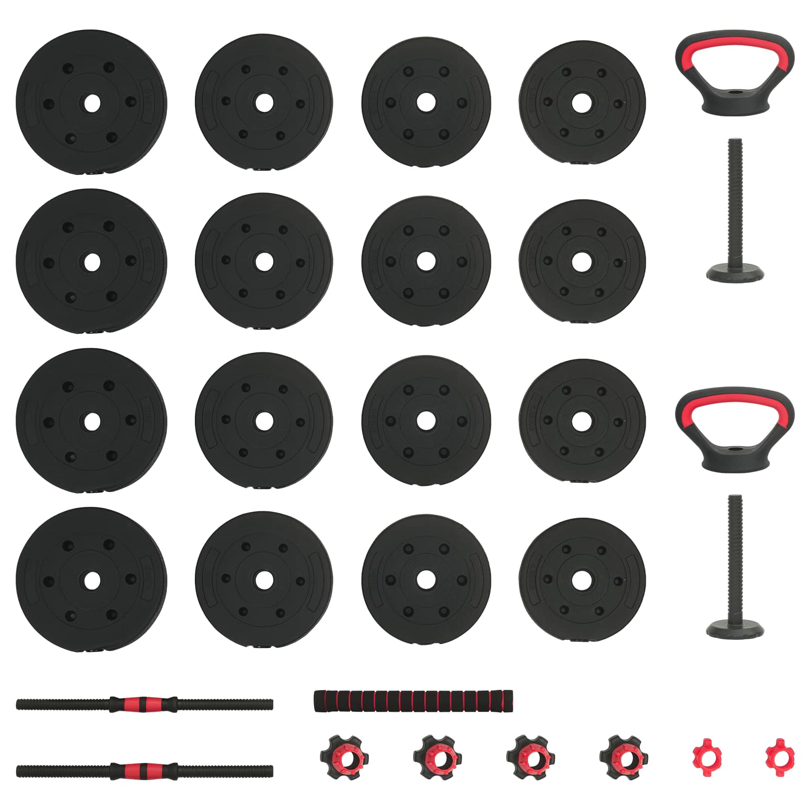 2-in-1 Hantelset 40kg Schwarz und Rot Zement und Eisensand