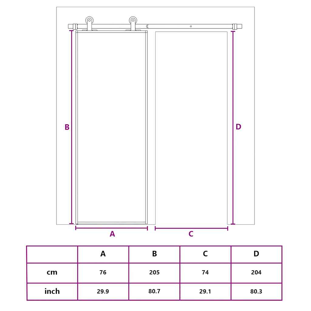 Schiebetür 3-teilig ESG-Glas und Aluminium 76x205 cm Schwarz