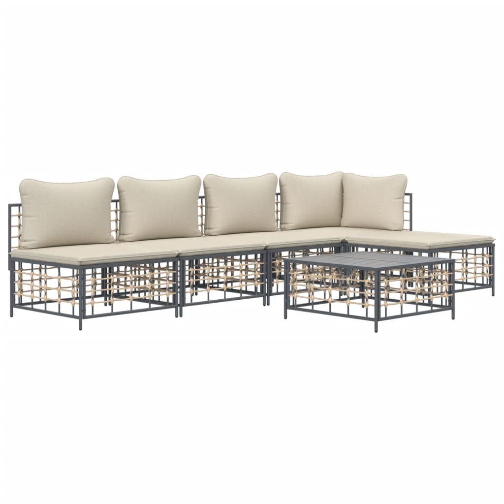 5-tlg. Garten-Lounge-Set mit Kissen Anthrazit Poly Rattan