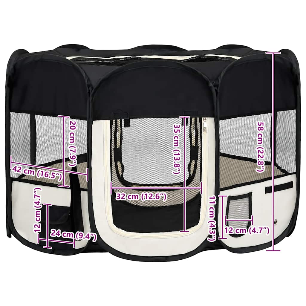 Faltbarer Welpenlaufstall mit Tragetasche Schwarz 90x90x58 cm