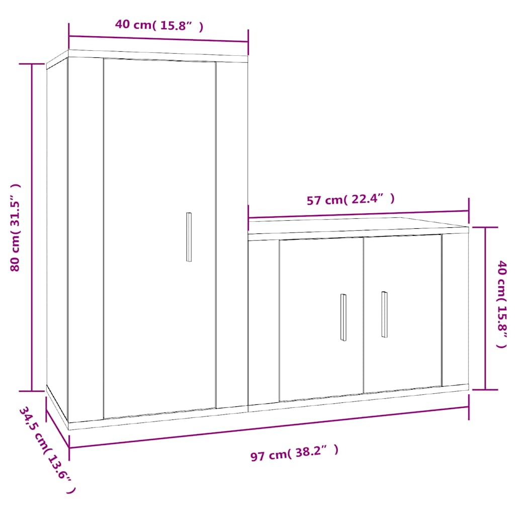 2-tlg. TV-Schrank-Set Weiß Holzwerkstoff