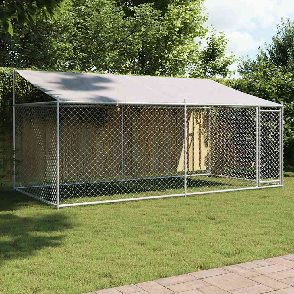 Hundezwinger mit Dach und Tür Grau 2x2x2 m Verzinkter Stahl