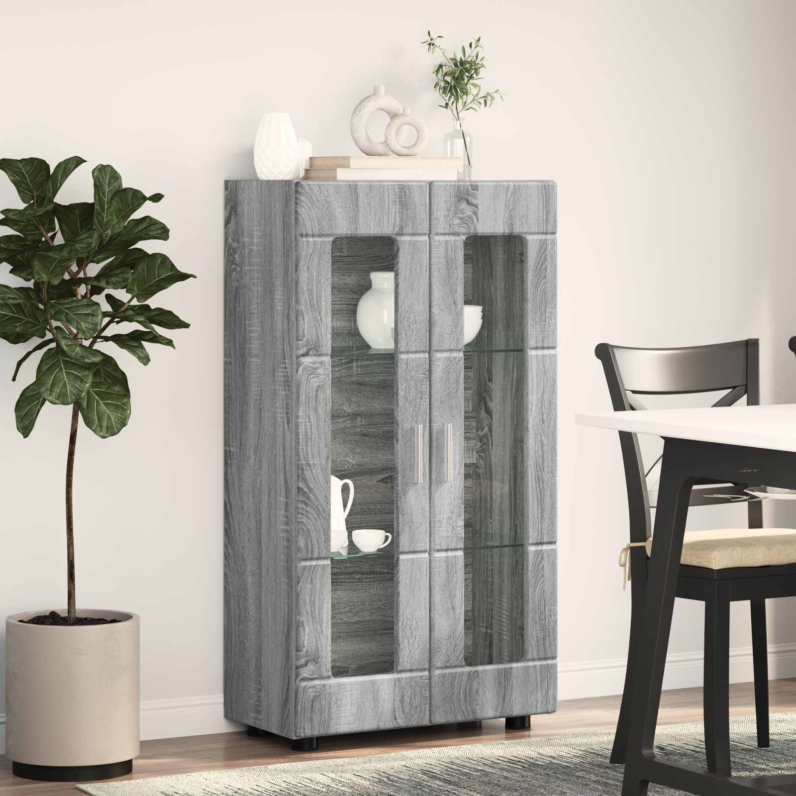 Highboard mit Regal FLORIN Weiß 60 x 35 x 182 cm Holzwerkstoff
