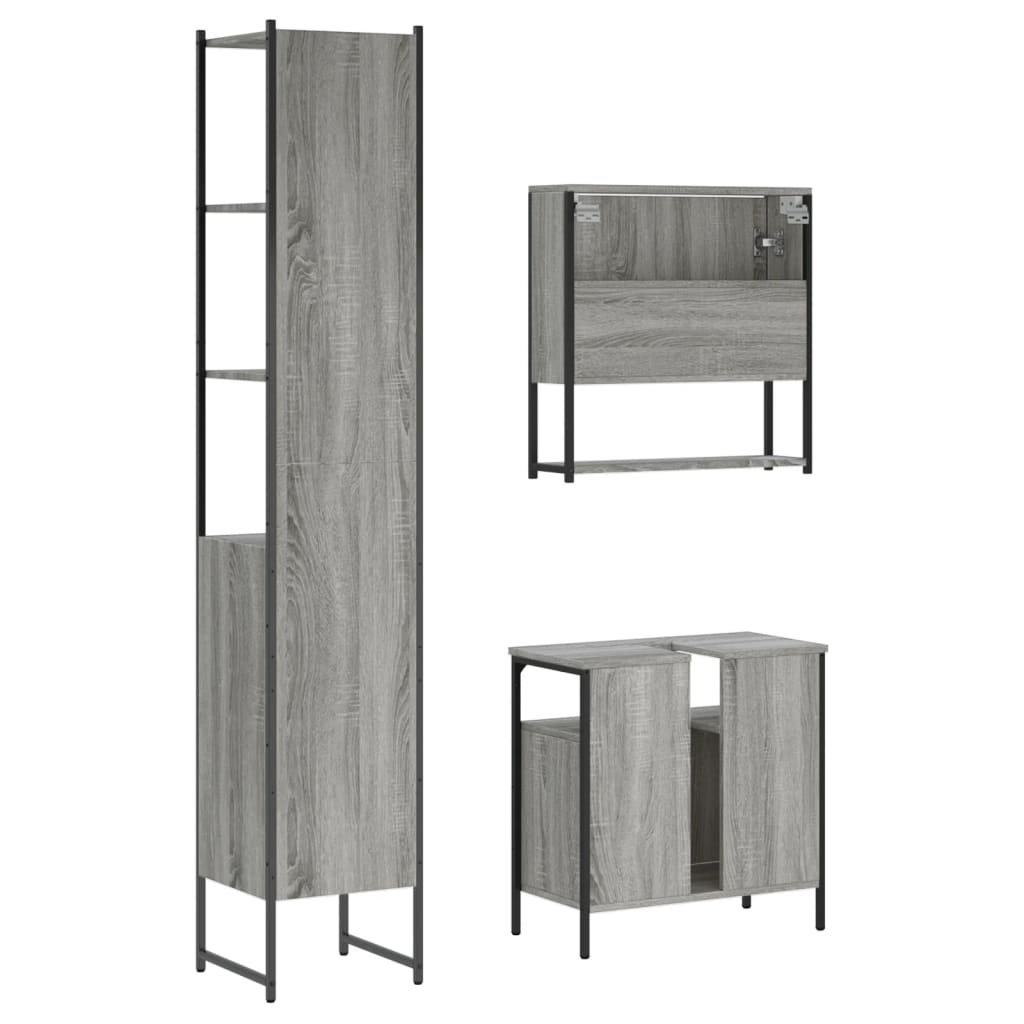 3-tlg. Badmöbel-Set Schwarz Holzwerkstoff