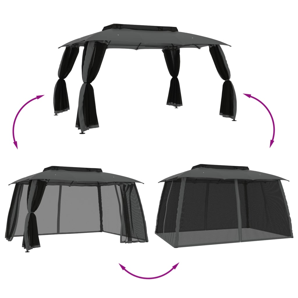 Pavillon mit Doppeldach & Netzwänden Creme 2,93x2,93 m Stahl