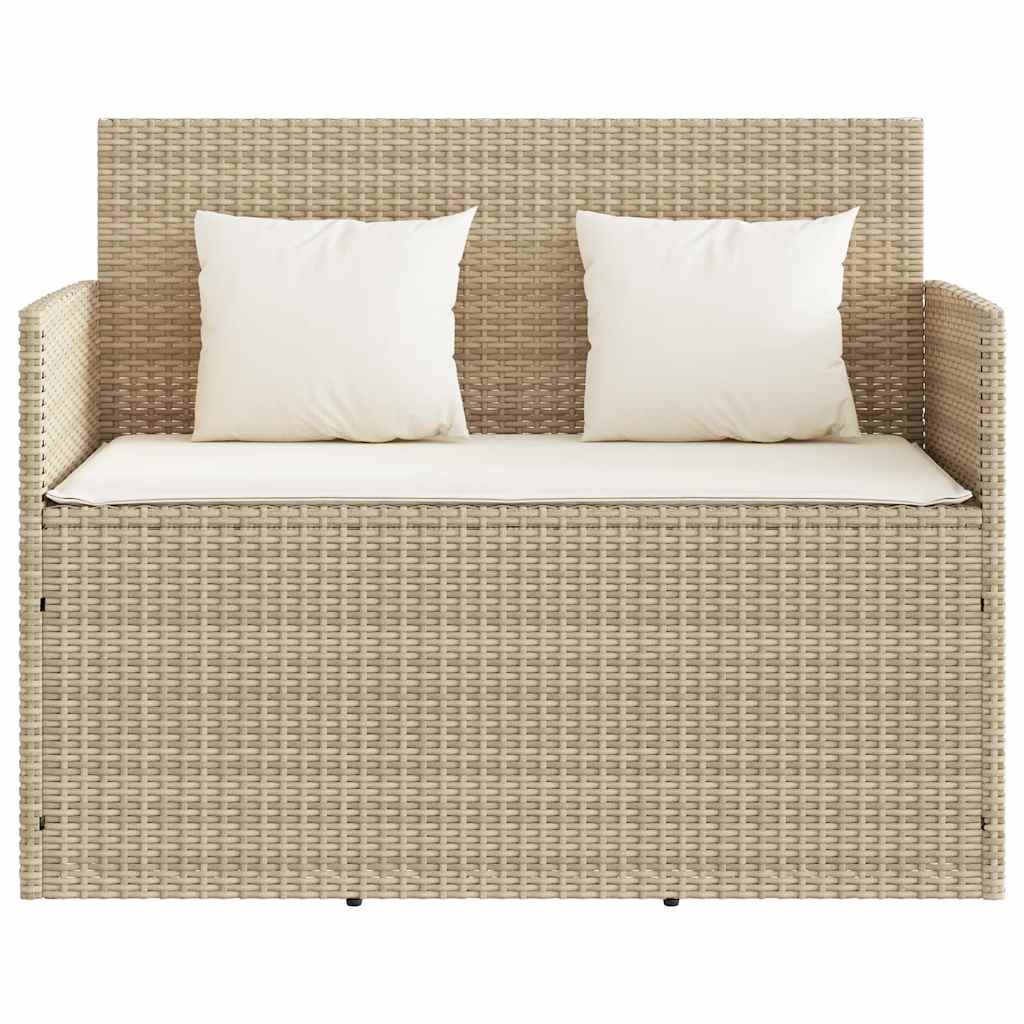 Gartenbank mit Kissen Schwarz Poly Rattan