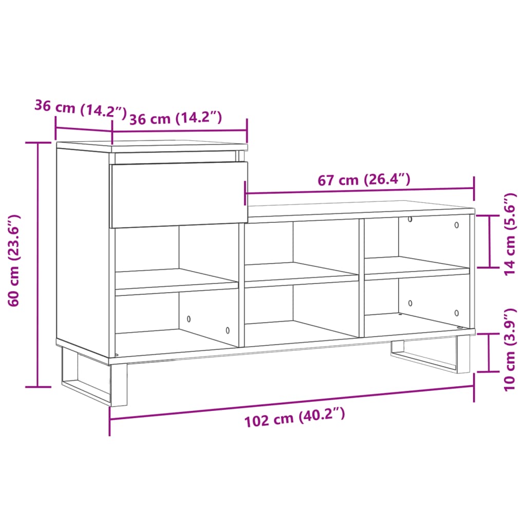 Schuhregal Grau Sonoma 102x36x60 cm Holzwerkstoff