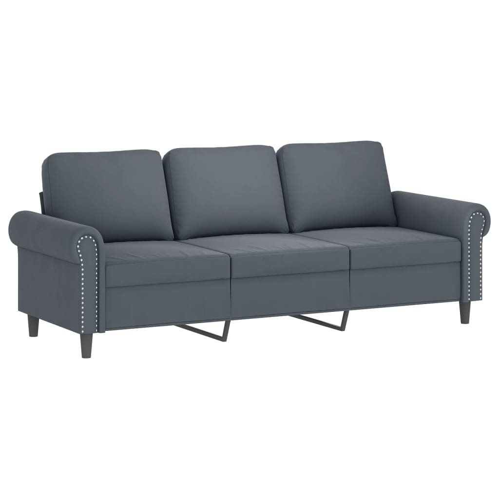 3-Sitzer-Sofa mit Hocker Hellgrau 180 cm Samt