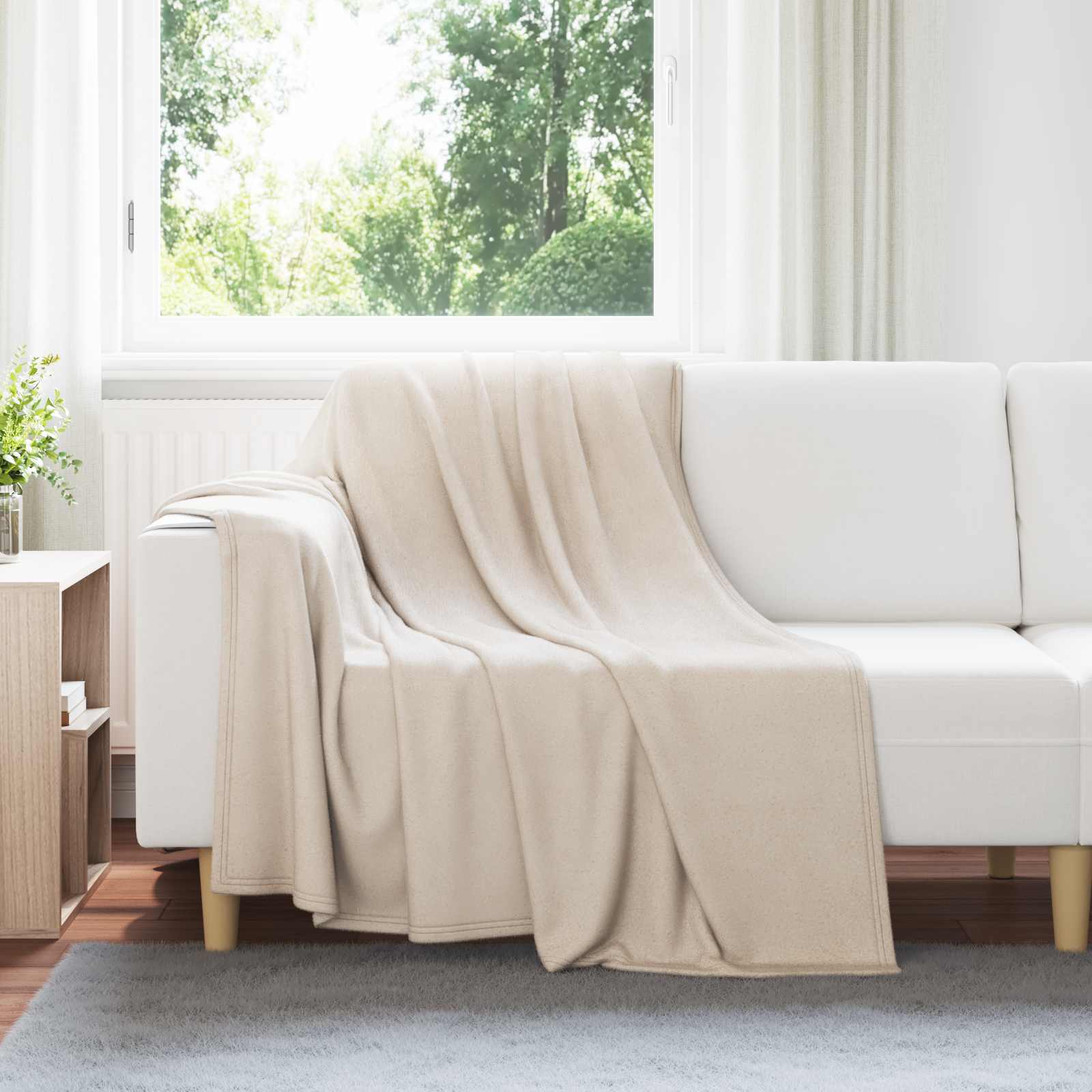 Überwurfdecke Beige 170 x 130 cm Fleece