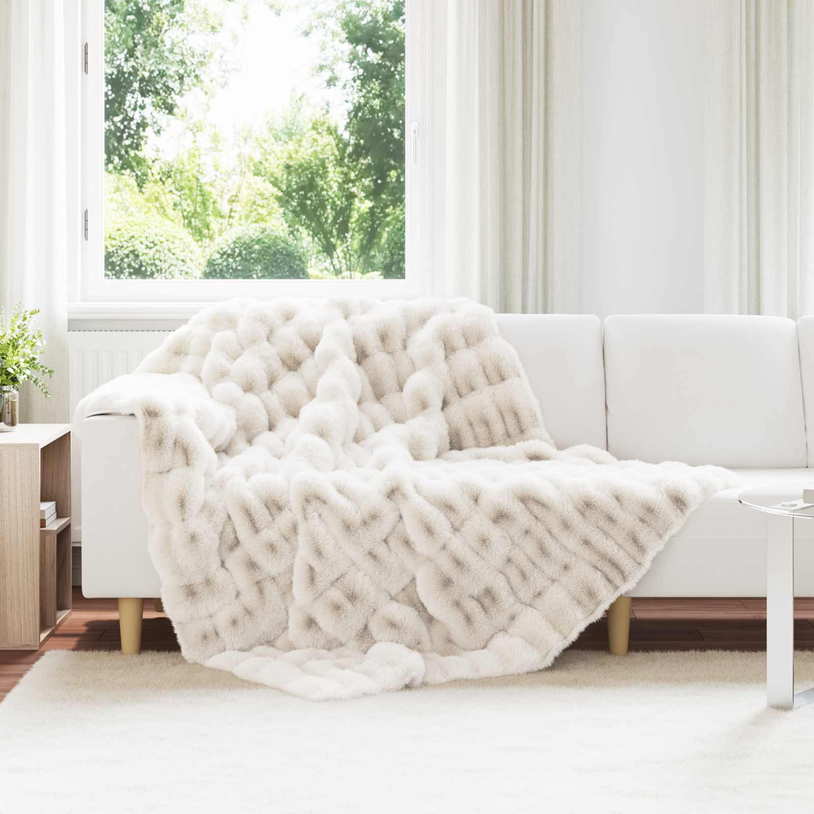 Rutschfeste Decke aus Kunstkaninchenfell Olite Beige Polyester