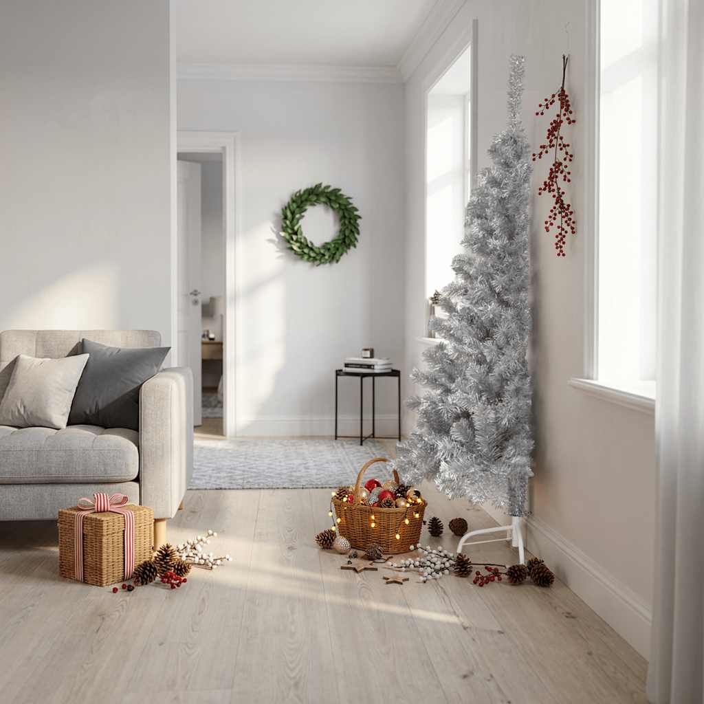 Künstlicher Halb-Weihnachtsbaum mit Ständer Grün 150 cm PVC
