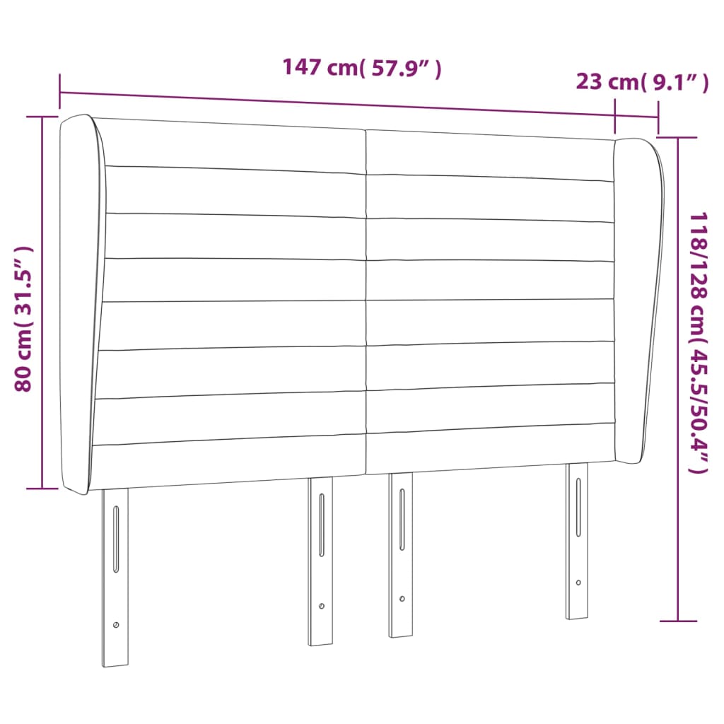 Kopfteil mit Ohren Dunkelblau 203x23x118/128 cm Samt