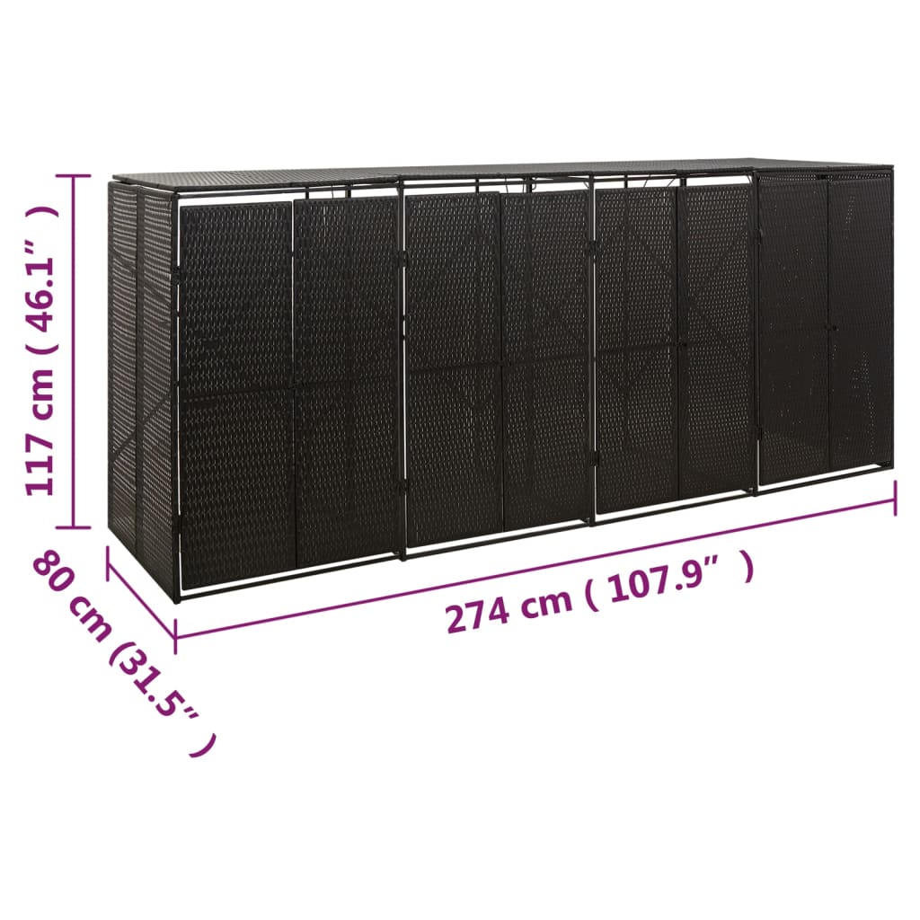 Mülltonnenbox für 1 Tonne Schwarz 70x80x117 cm Poly Rattan