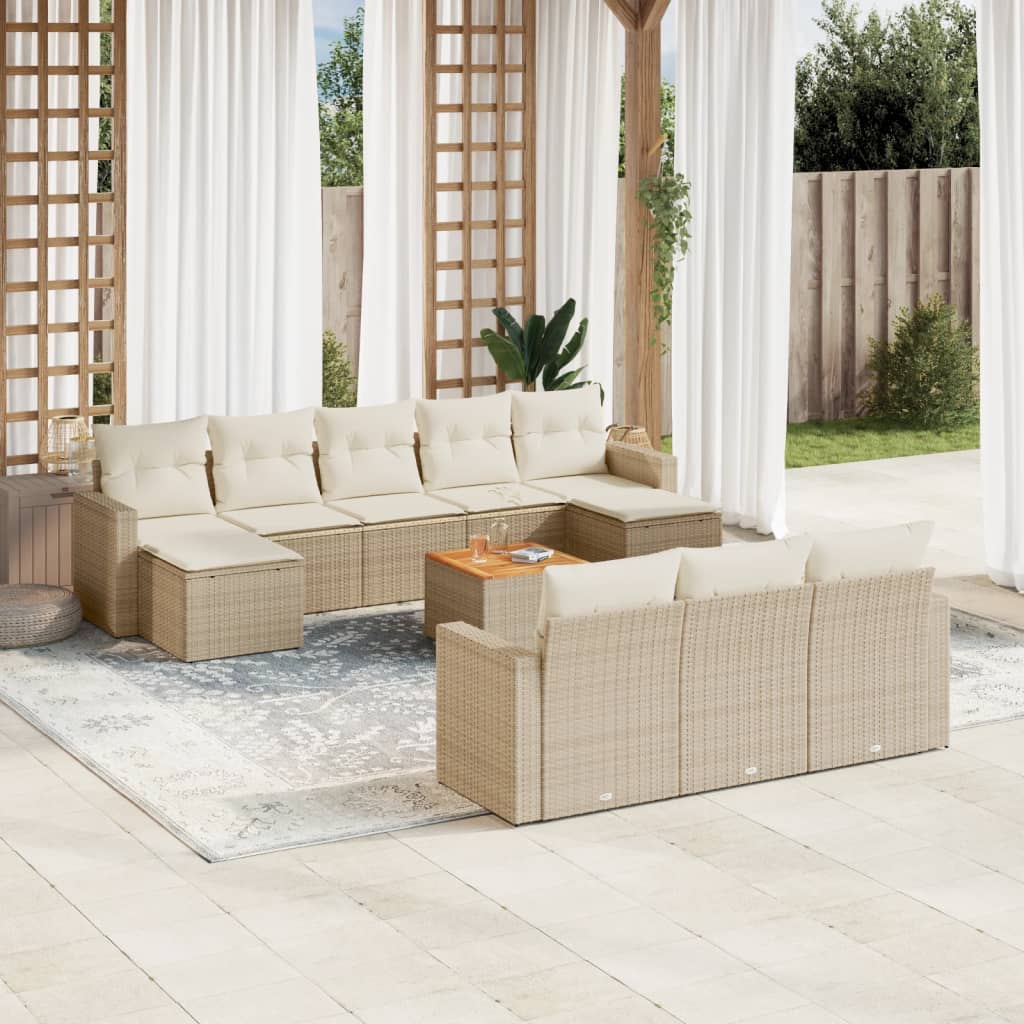 11-tlg. Garten-Sofagarnitur mit Kissen Schwarz Poly Rattan