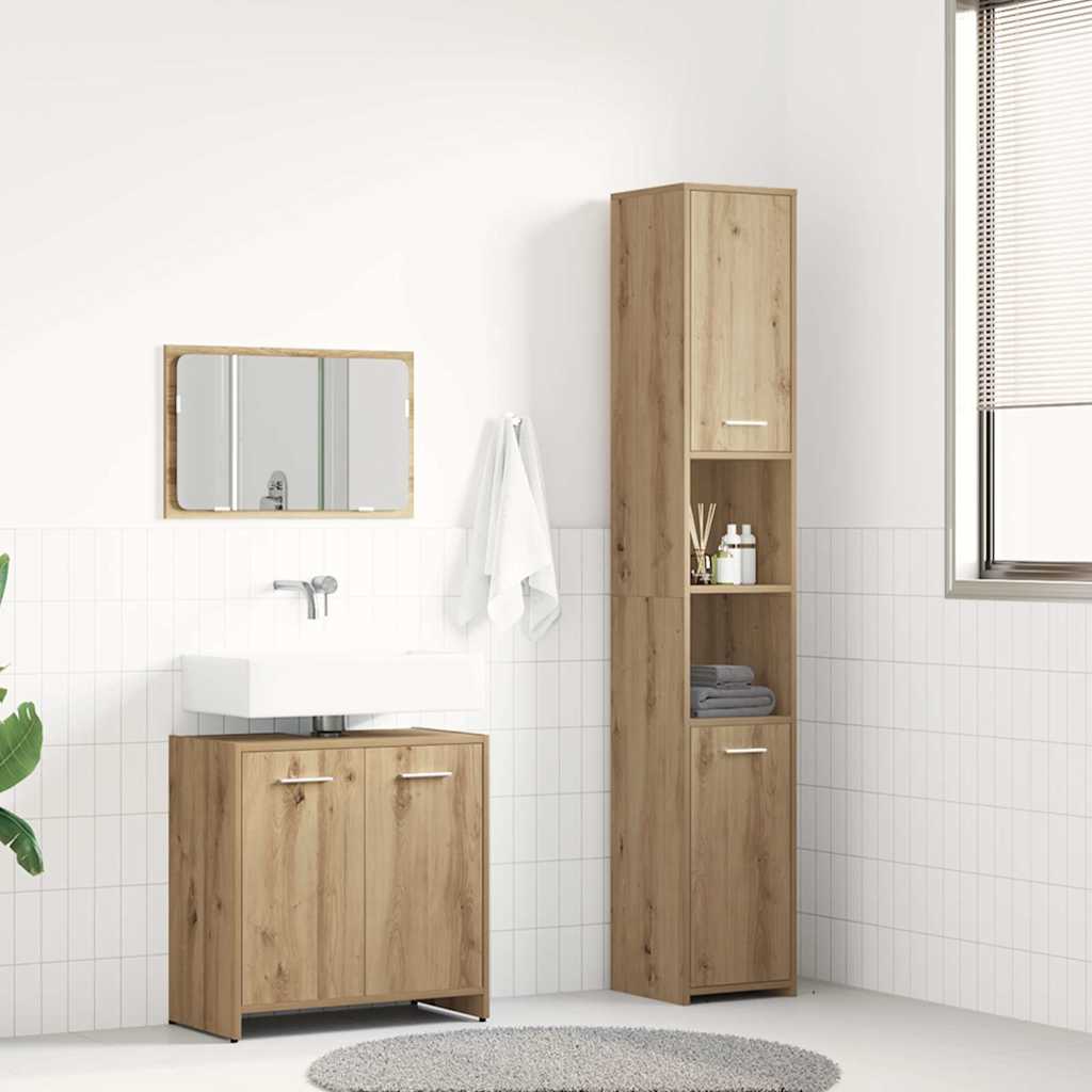 3-tlg. Badmöbel-Set Räuchereiche Holzwerkstoff