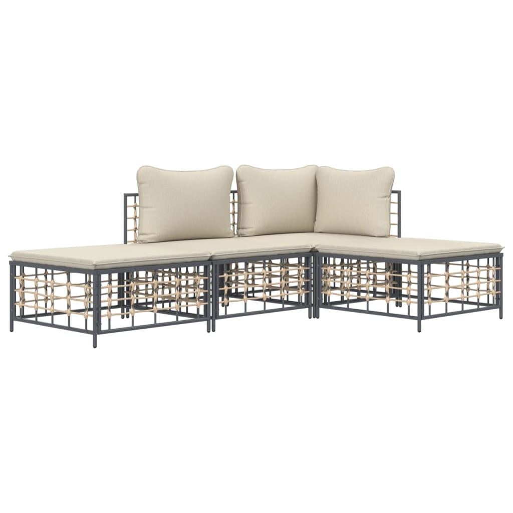 5-tlg. Garten-Lounge-Set mit Kissen Anthrazit Poly Rattan