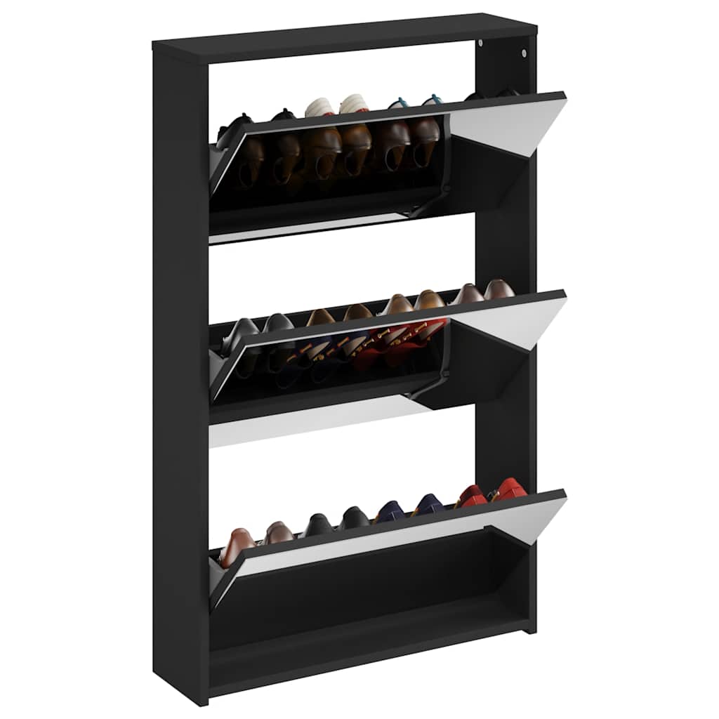 Schuhschrank mit 2 Fächern Spiegel Eiche-Optik 63x17x67 cm