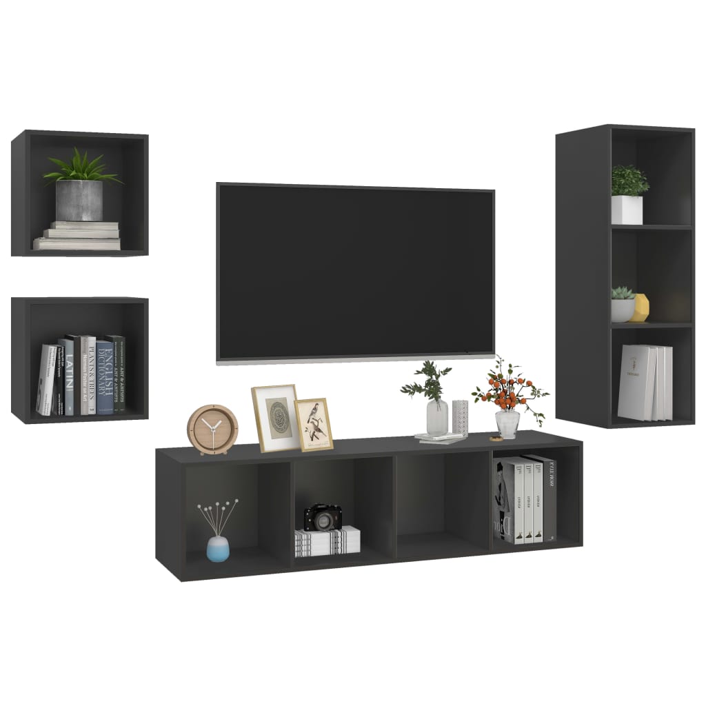 4-tlg. TV-Schrank-Set Weiß Holzwerkstoff