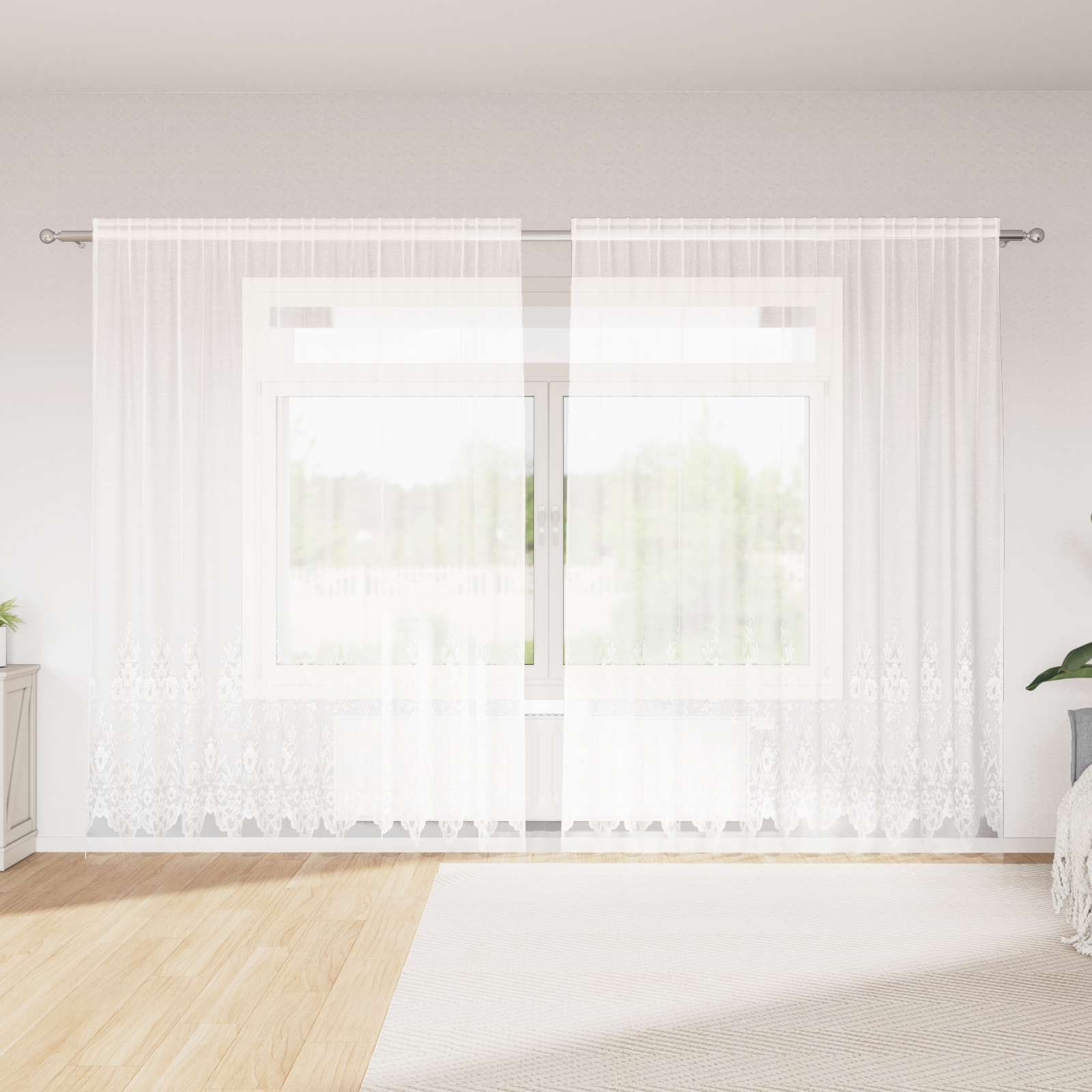 Spitzenvorhang mit Vorhängen Floral Weiß 80 x 150 cm Polyester