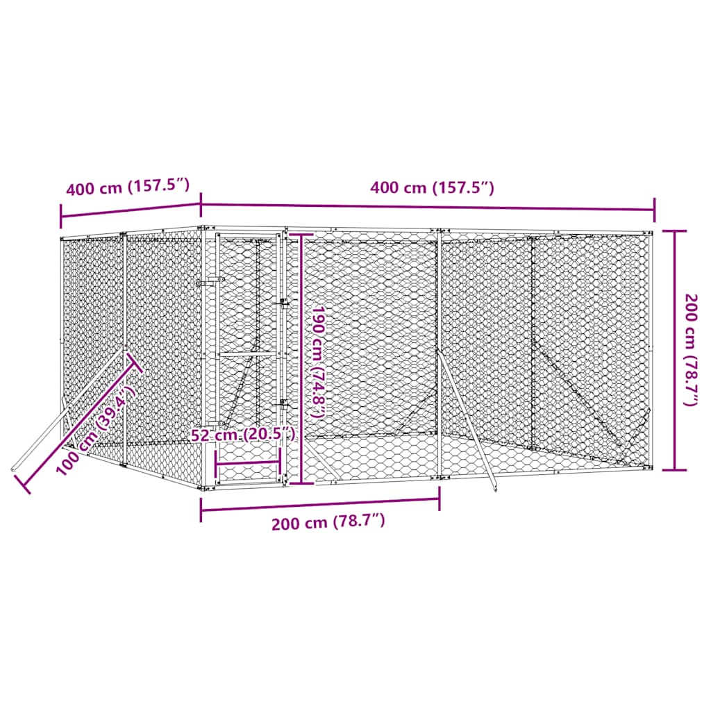 Outdoor-Hundezwinger Silbern 2x2x2 m Verzinkter Stahl