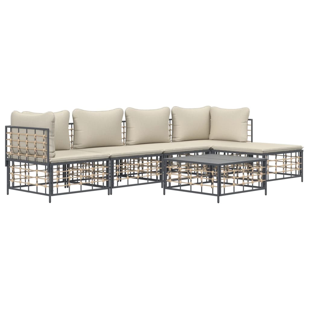 5-tlg. Garten-Lounge-Set mit Kissen Anthrazit Poly Rattan