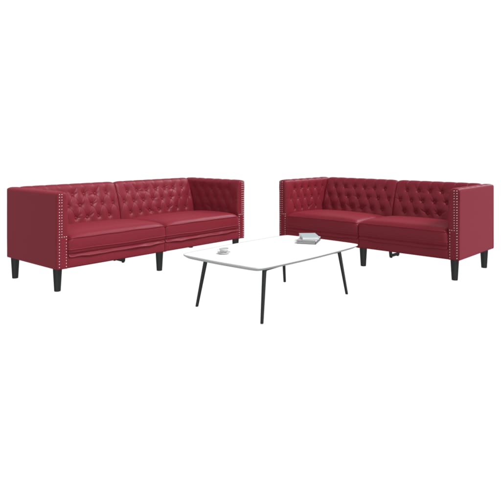 3-tlg. Chesterfield-Sofa-Set Schwarz Kunstleder