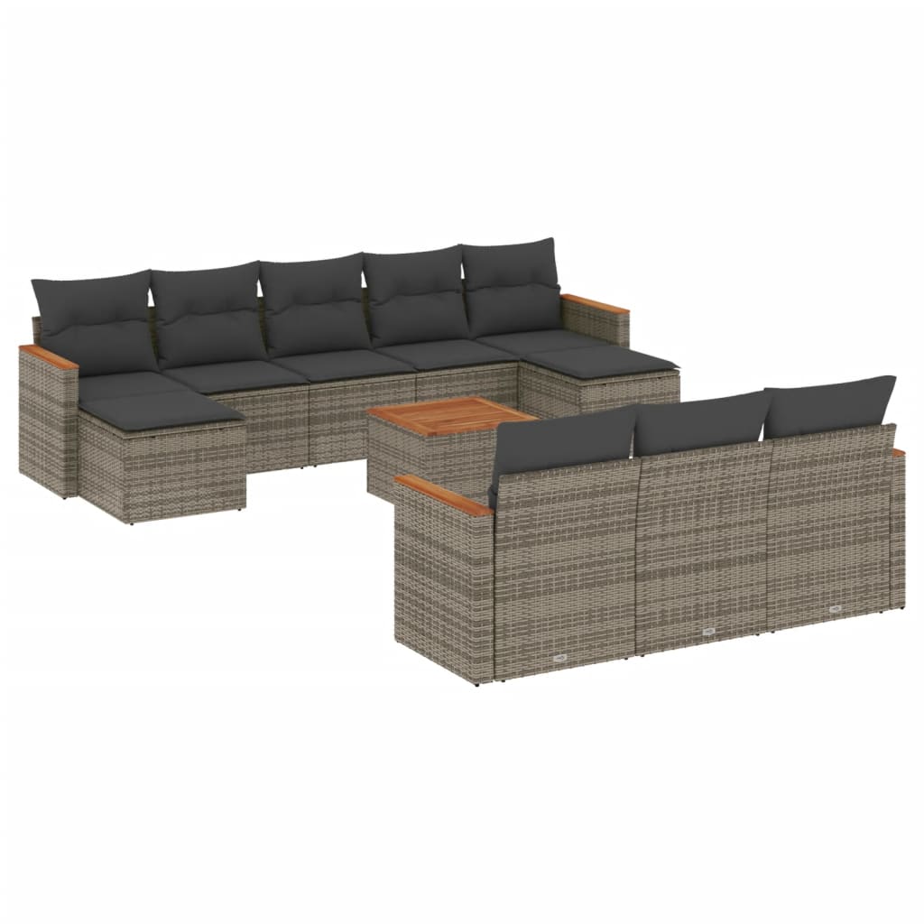 10-tlg. Garten-Sofagarnitur mit Kissen Schwarz Poly Rattan