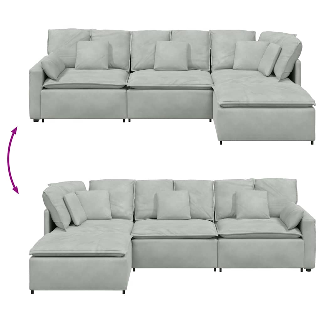 Modulares Sofa mit Fußhocker Kissen Samt Blau