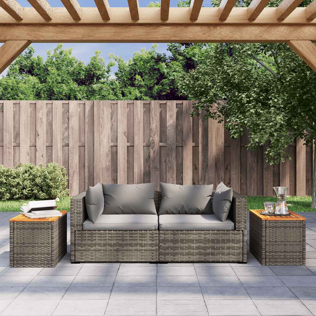 Garten-Beistelltische 2 Stk Schwarz 55x34x37cm Poly Rattan Holz