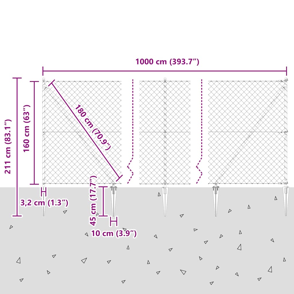 Outdoor Kettenglied-Zaun Erdfixierung 10 x 0,4 m Grün Netz