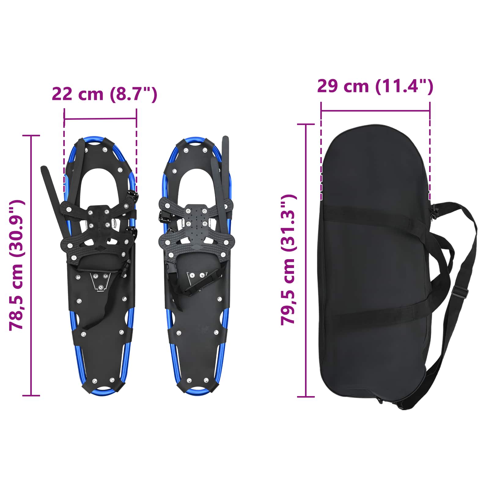3 in 1 Schneeschuhe Silber und Schwarz 53,5 x 21 cm