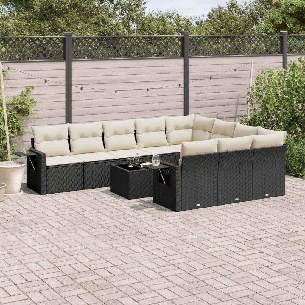 10-tlg. Garten-Sofagarnitur mit Kissen Schwarz Poly Rattan