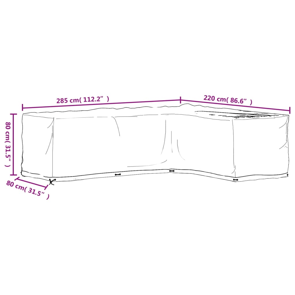 Gartenmöbel-Abdeckungen 2 Stk. L-Form 12 Ösen 250x250x90 cm