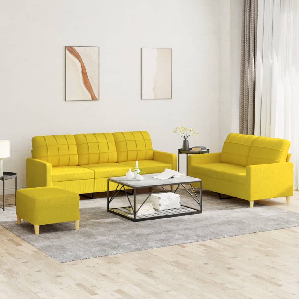 3-tlg. Sofagarnitur mit Kissen Braun Stoff