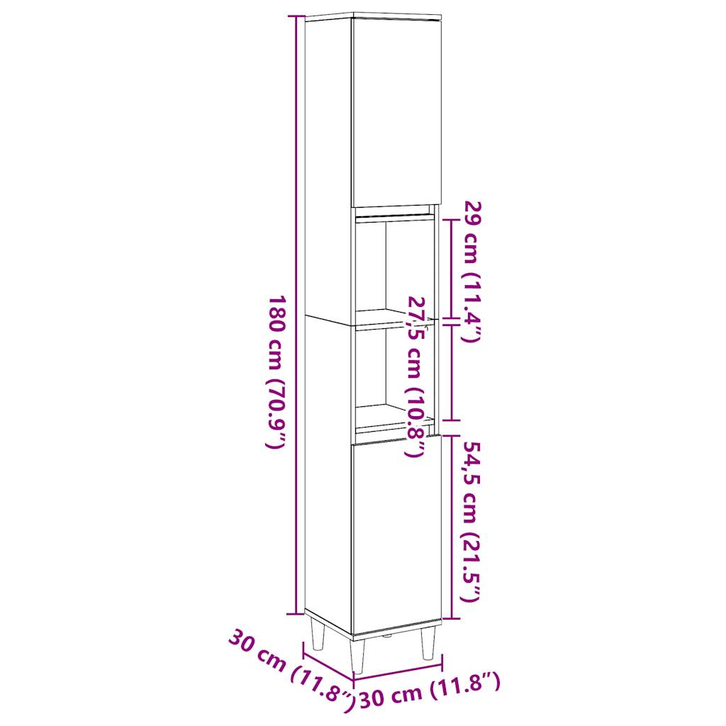 Badschrank Weiß 30x30x190 cm Holzwerkstoff