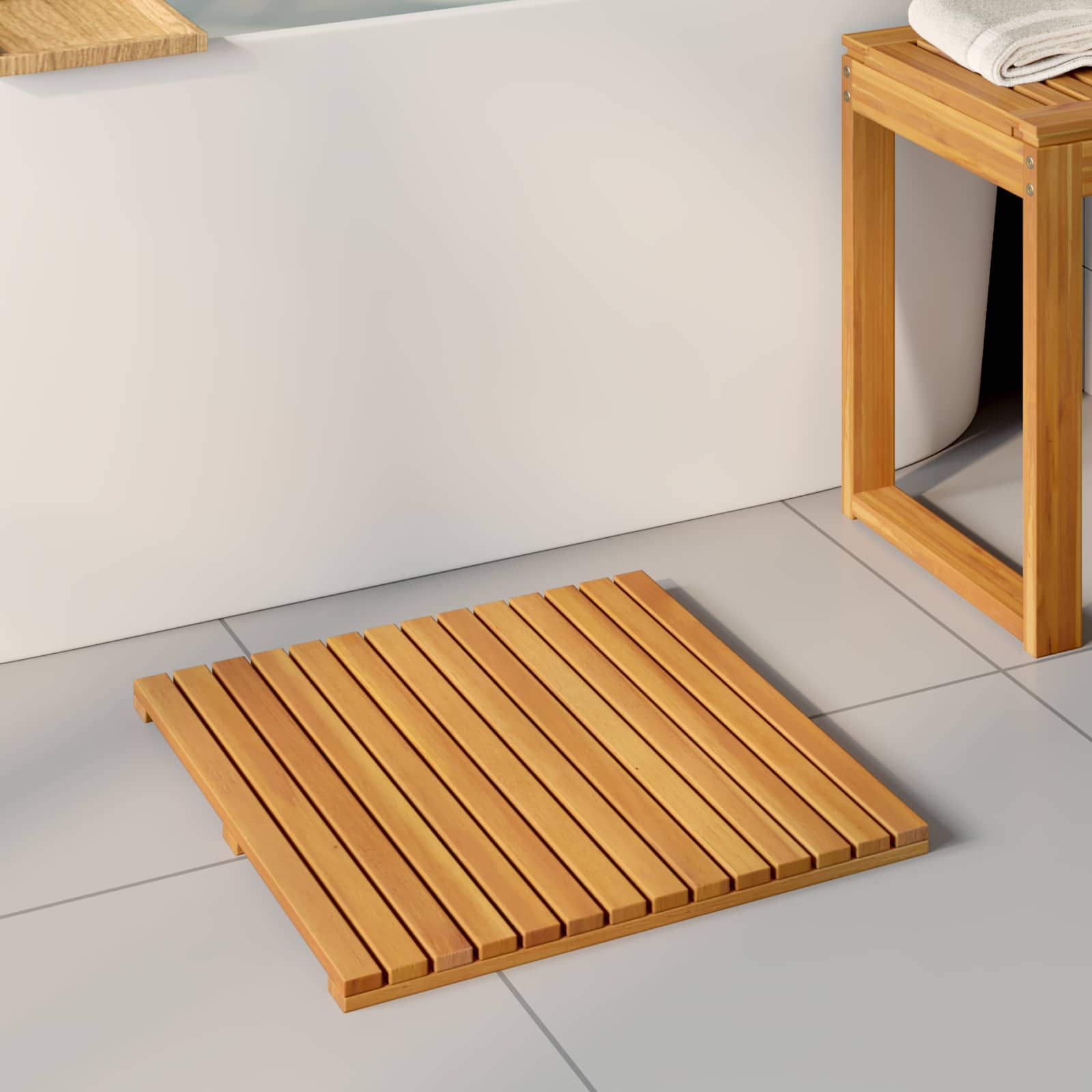 Badematte Uni Braun 60 x 40 cm Massives Akazienholz