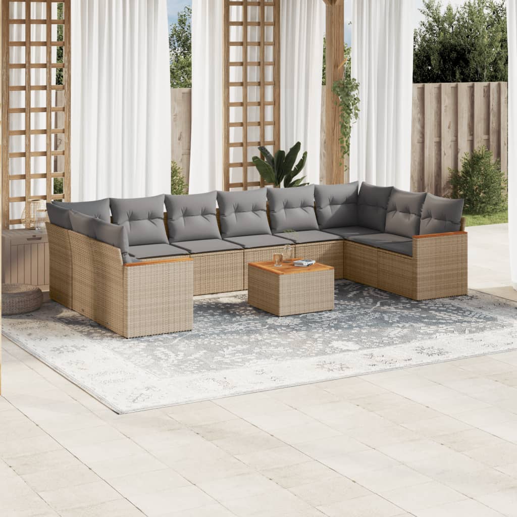 10-tlg. Garten-Sofagarnitur mit Kissen Schwarz Poly Rattan