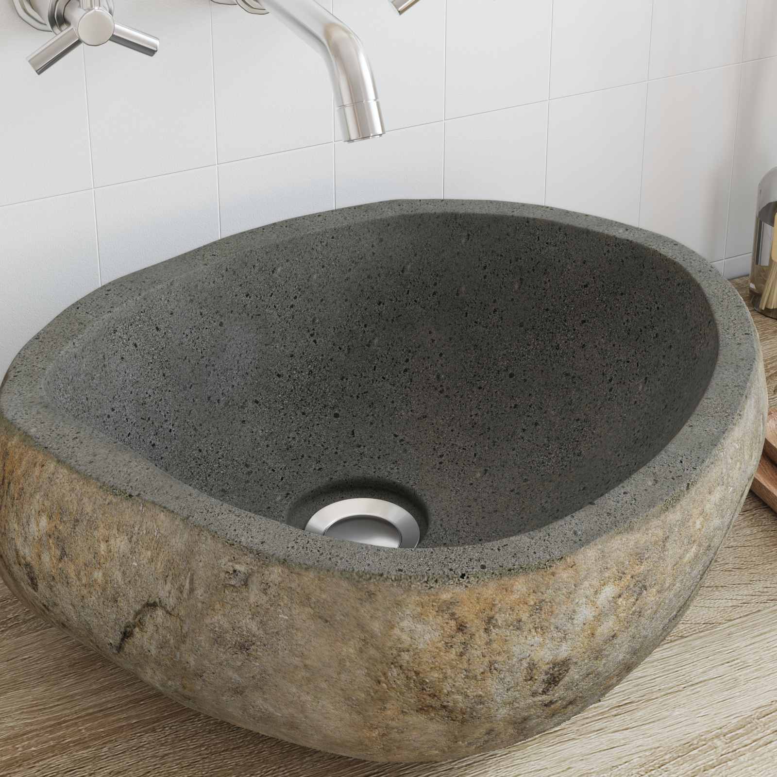 Flusssteinwaschbecken Hellgrau (30-37) x (25-30) x 12 cm