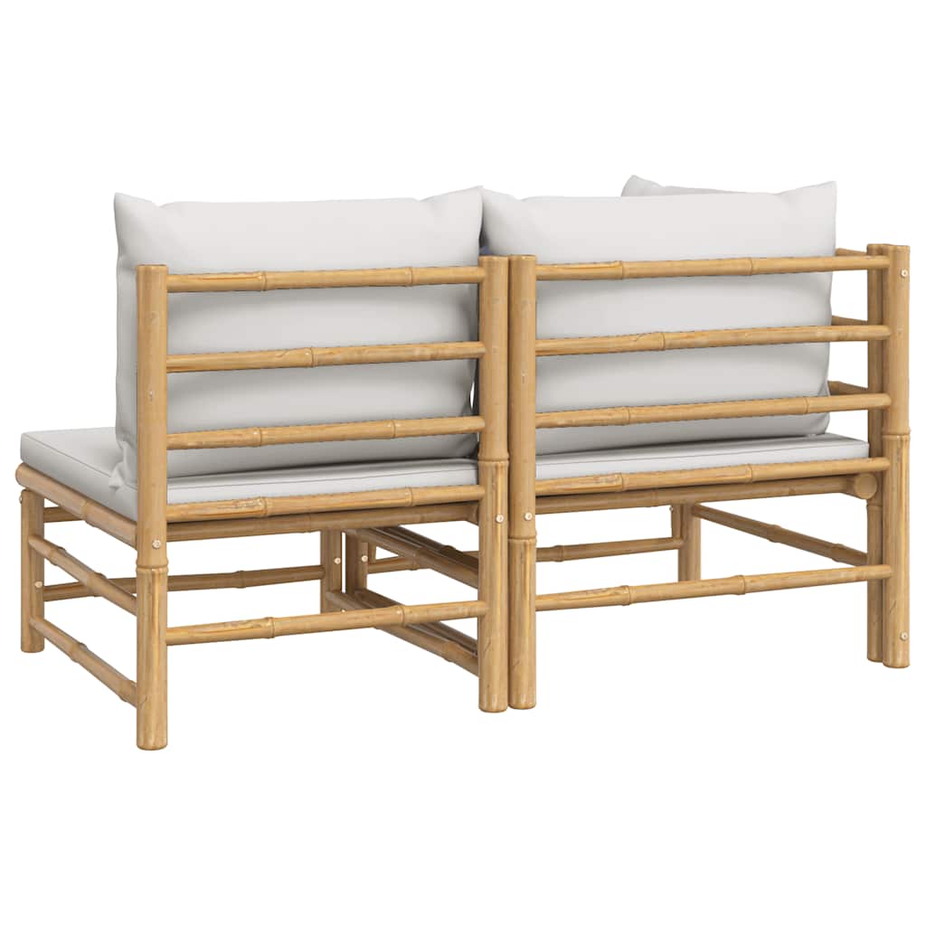 3-tlg. Garten-Lounge-Set mit Hellgrauen Kissen Bambus