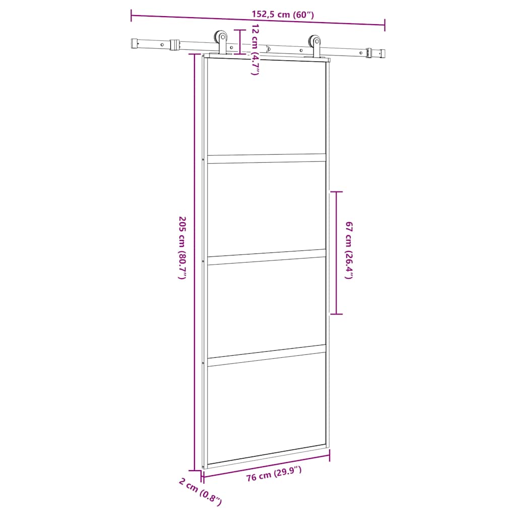 Schiebetür mit Beschlag 76x205 cm ESG-Glas & Aluminium
